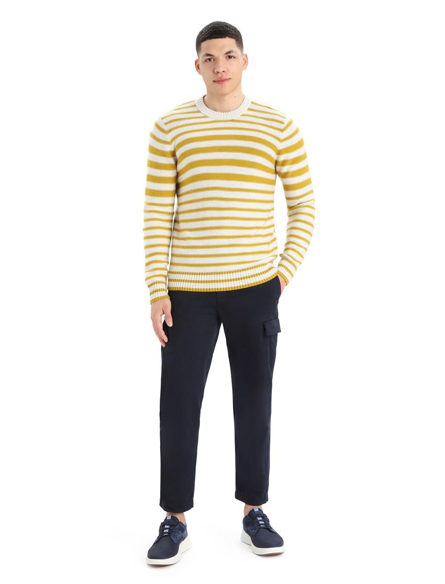 Ecru Heather / Silent Gold Men's Icebreaker Merino Waypoint Crewe Sweaters | USA 1223GSOL